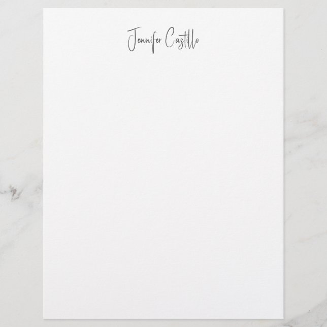 Plain Black White Minimalist Calligraphy Custom Letterhead (Front)