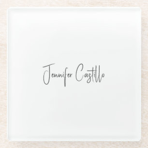 Plain Black White Minimalist Calligraphy Glass Coaster