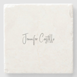 Plain Black White Minimalist Calligraphy Stone Coaster