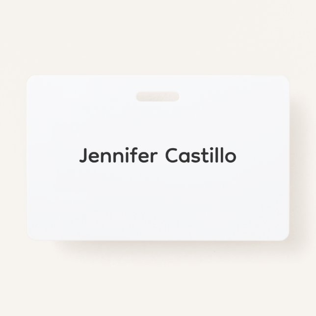 Plain Black White Minimalist Modern ID Badge (Front)