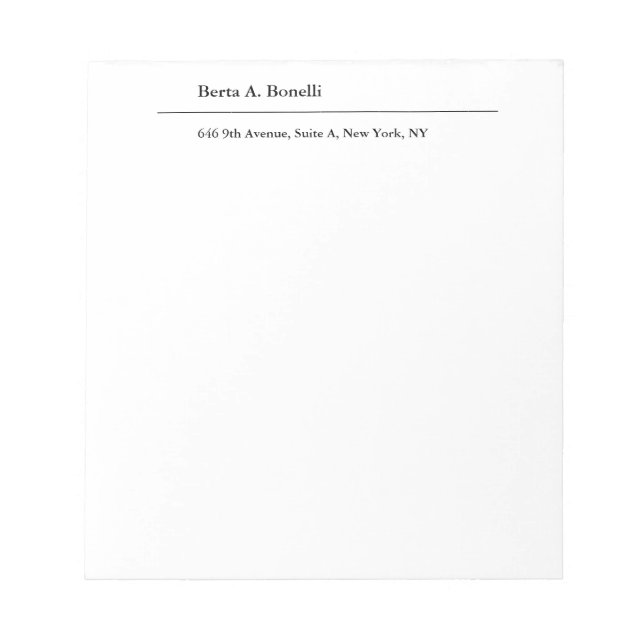 Plain Black White Minimalist Modern Notepad (Front)