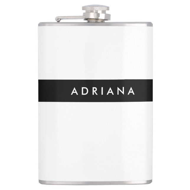 Plain Black White Professional Minimalist Name Hip Flask (Front)