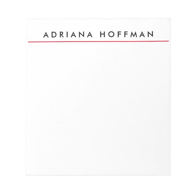 Plain Black White Professional Minimalist Name Notepad (Front)
