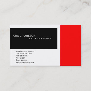 Plain Black White Red Photography Business Card