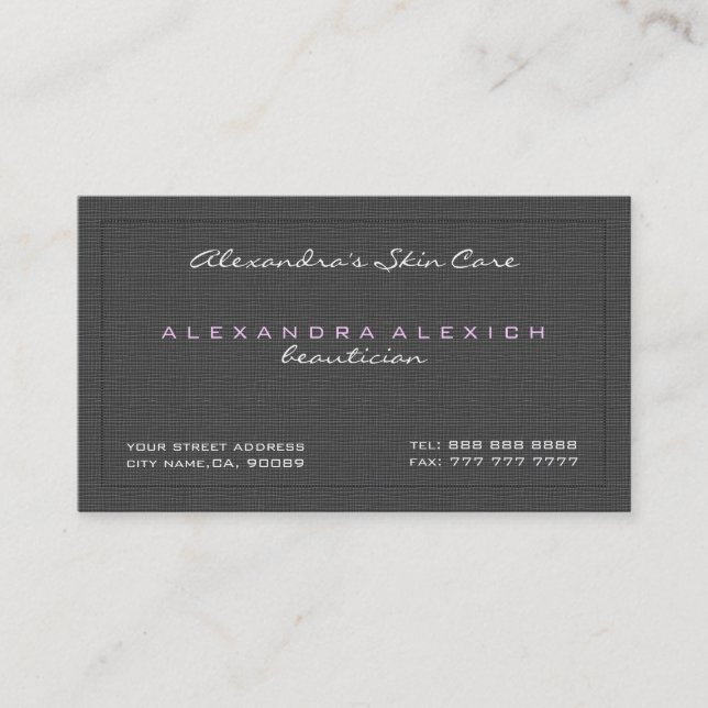 Plain Black & White Simple Linen Texture Business Card (Front)