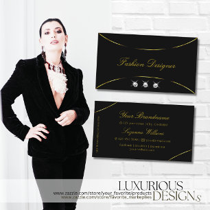 Plain Black with Gold Decor and Diamonds Stylish Business Card