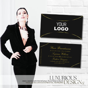 Plain Black with Gold Decor and Logo Modern Simply Business Card