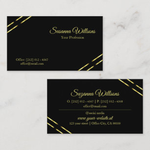 Plain Black with Gold Lines Classy and Elegant Business Card