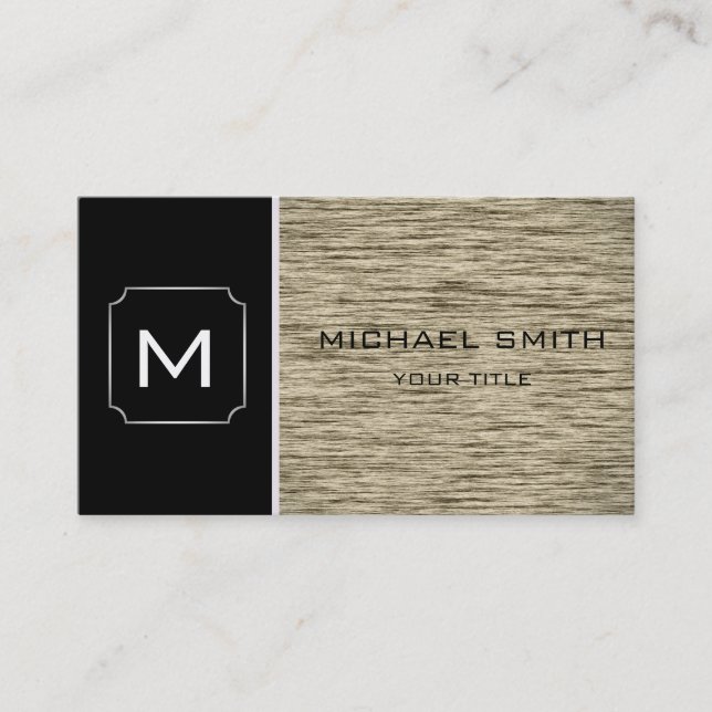 Plain Black & Wood Grain Professional Modern Business Card (Front)
