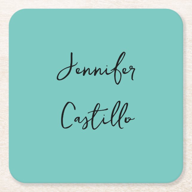 Plain Blue Black Minimalist Modern Calligraphy Square Paper Coaster (Front)