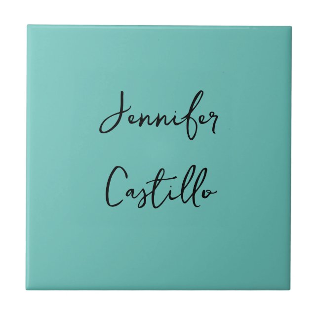 Plain Blue Black Minimalist Modern Calligraphy Tile (Front)