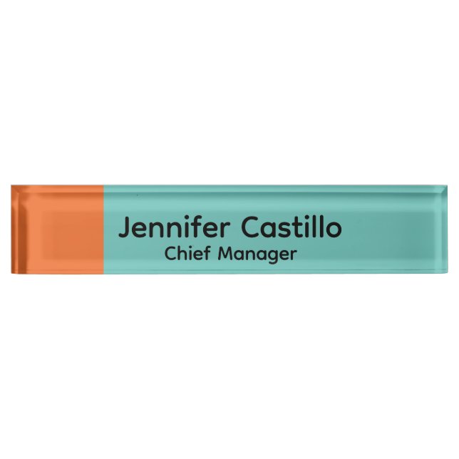 Plain Blue Brownish Orange Minimalist Modern Nameplate (Front)