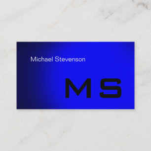 Plain Blue Modern Monogram Business Card