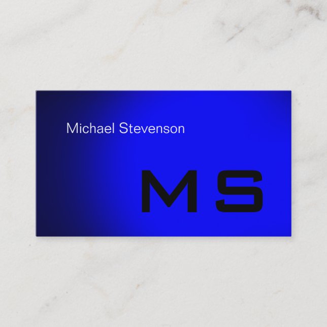 Plain Blue Modern Monogram Business Card (Front)