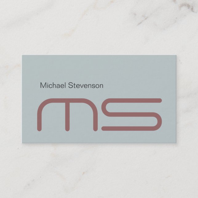 Plain Blue Modern Monogram Business Card (Front)