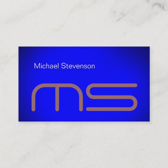 Plain Blue Modern Monogram Business Card (Front)