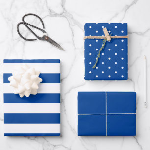 Plain Blue Polka Dot Wide Striped and Solid Wrapping Paper Sheet