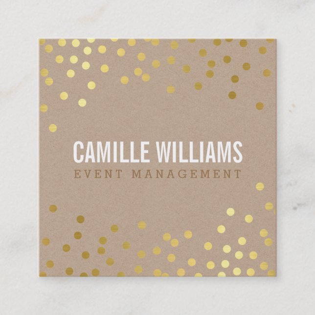 PLAIN BOLD MINIMAL smart glam confetti gold kraft Square Business Card (Front)
