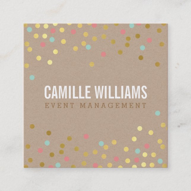 PLAIN BOLD MINIMAL smart text confetti gold kraft Square Business Card (Front)