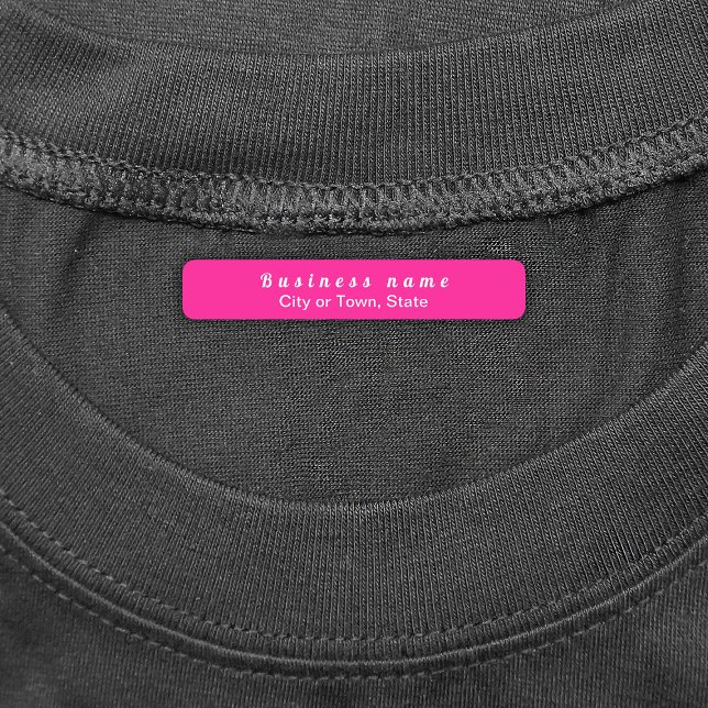 Plain Brand Name Text On Pink Rectangle Iron On (Pink rectangle iron on label with your business brand)