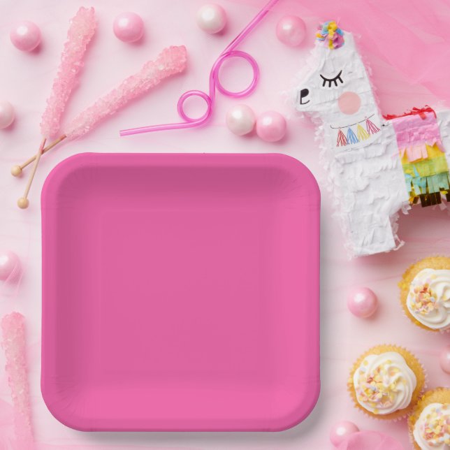 Plain bright hot pink paper plate (Party)