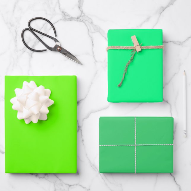 Plain Bright Spring UFO Green Shades 3 Tones Wrapping Paper Sheet (Front)