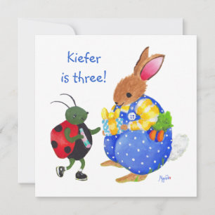 plain Bunny and bug birthday invitation
