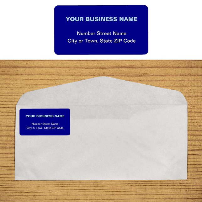Plain Business Brand Texts on Blue Address Label (Plain text blue business address label on envelope)