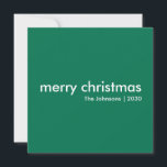 Plain Christmas | Modern Minimalist Green Scandi Holiday Card<br><div class="desc">Simple, stylish "merry christmas" quote greeting card with modern typography in white on a rich green background in a minimalist 'scandi' scandinavian design style. The card can be easily personalised with your own holiday greeting, family name and year to make a truly bespoke christmas holiday card for the festive season!...</div>