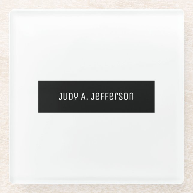 Plain Classical Minimalist Black & White Elegant Glass Coaster (Front)