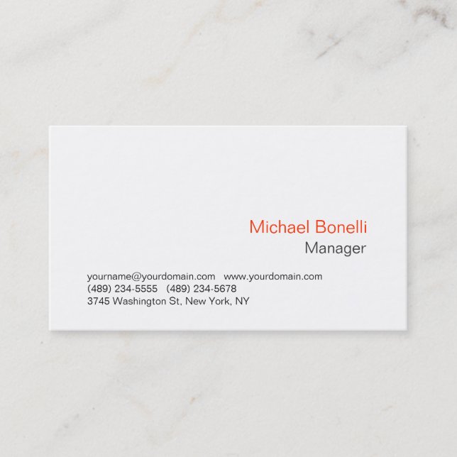 Plain Clean White Red Attractive Business Card (Front)