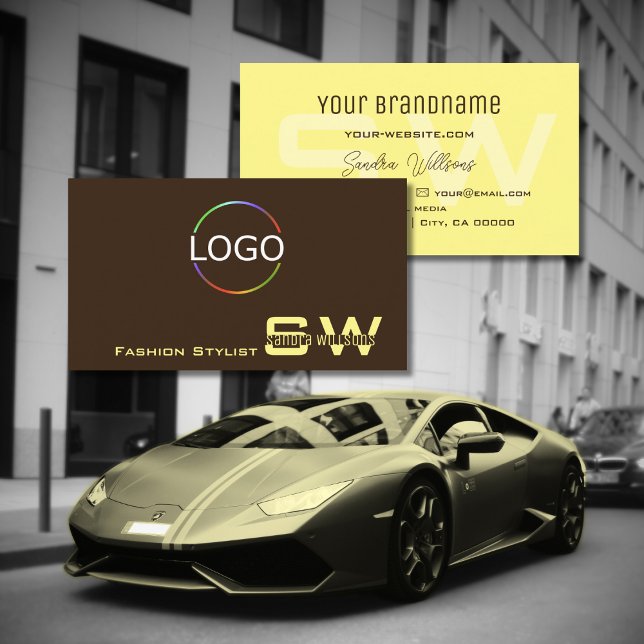 Plain Coffee Brown Cream with Monogram and Logo Business Card (Creator Uploaded)