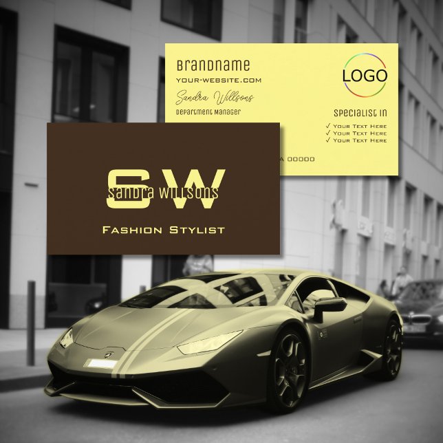 Plain Coffee Brown Cream with Monogram and Logo Business Card (Creator Uploaded)