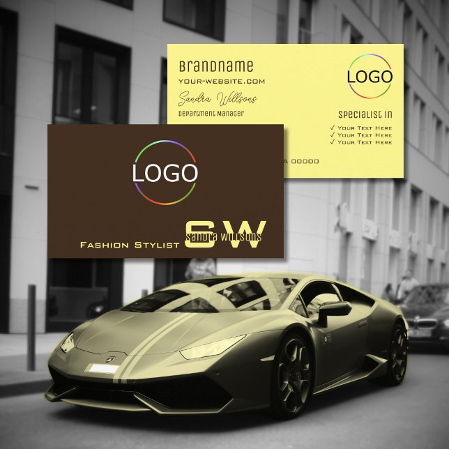 Plain Coffee Brown Cream with Monogram and Logo Business Card (Creator Uploaded)