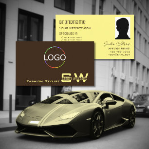 Plain Coffee Brown Cream with Monogram Logo Photo Business Card