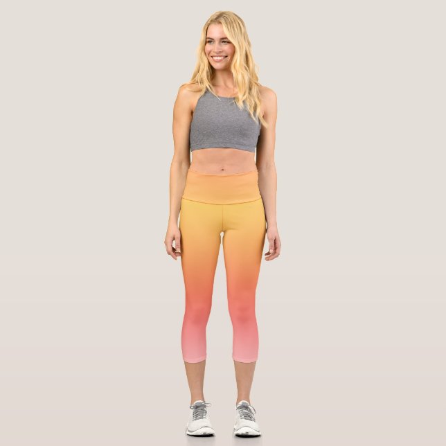Plain colors - Yellow to Misty Pink ombre Capri Leggings (Front)
