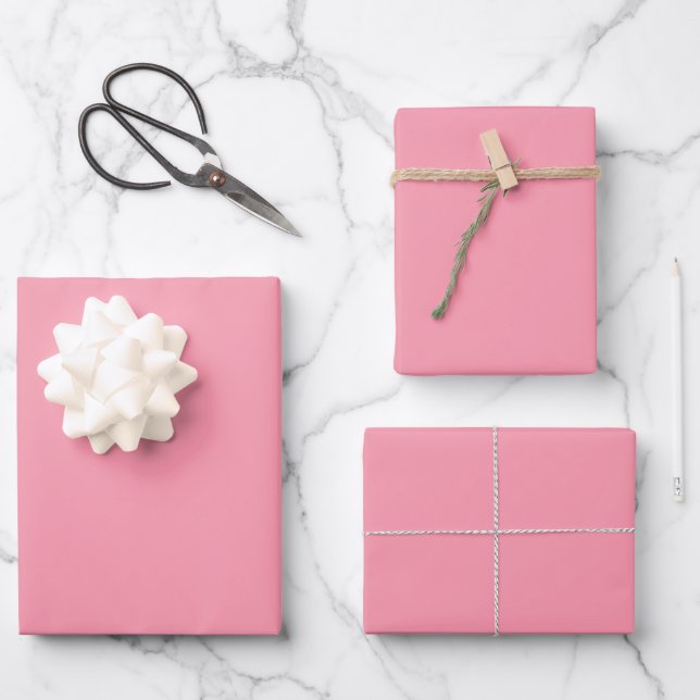Plain colour flamingo soft pink wrapping paper sheet (Front)