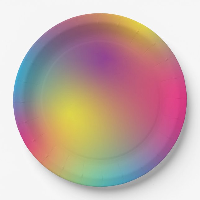 Plain Colourful Gradient Holographic Bridal Shower Paper Plate (Front)