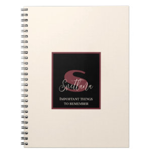 Plain Cream Wine Pink Monogram Custom Name  Notebook