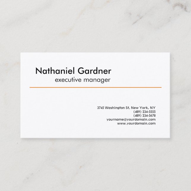 Plain Creative Modern Minimalist Orange White Business Card (Front)