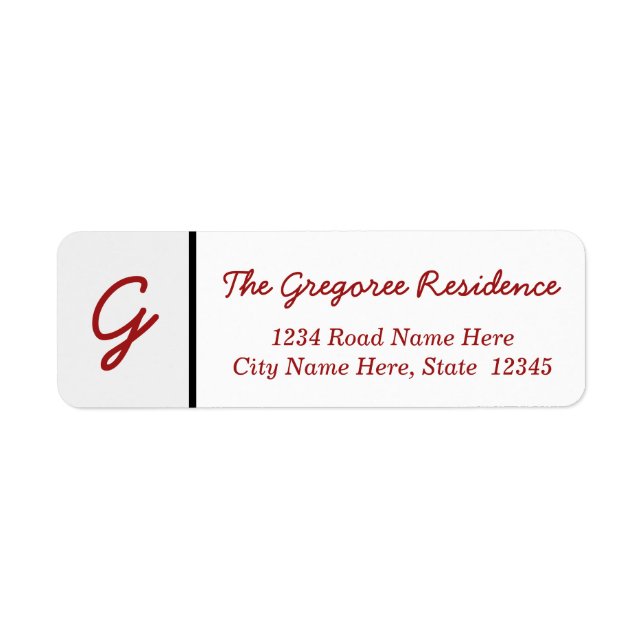 Plain & Custom Initial Letter Return Address Label (Front)