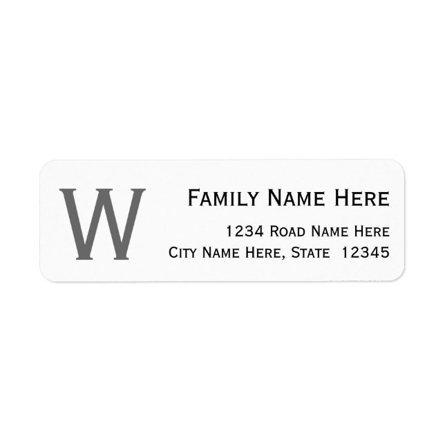Plain, Custom Initial Letter Return Address Label (Front)