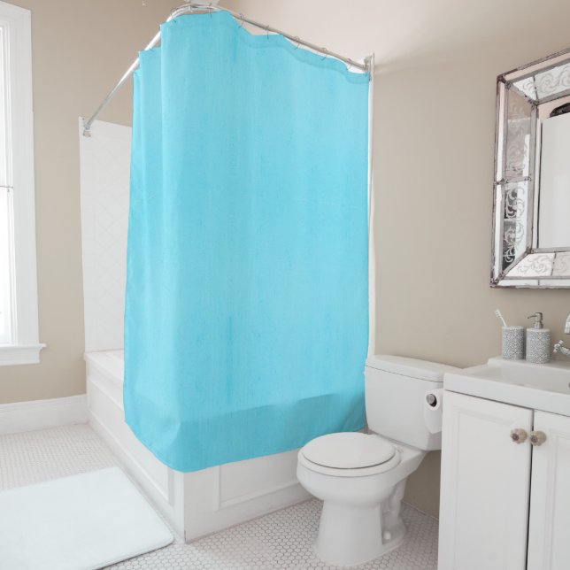 Plain cyan colour with subtle uneven texture shower curtain (In Situ)