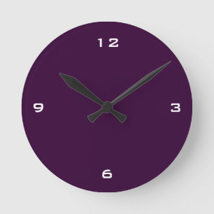 Plain Dark Plum & White Numbers Round Clock