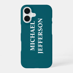 Plain Dark Teal Colour Personalised Custom Name iPhone 16 Case