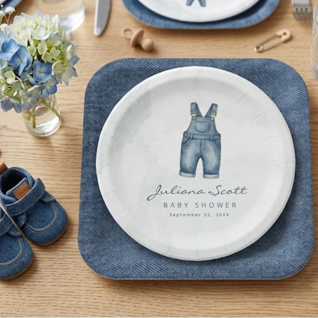 Plain Denim Blue Jeans Baby Shower Paper Plates  (Creator Uploaded)