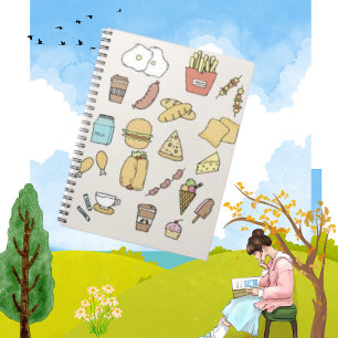 Plain Doodle Minimalist  Food Variety  Notebook