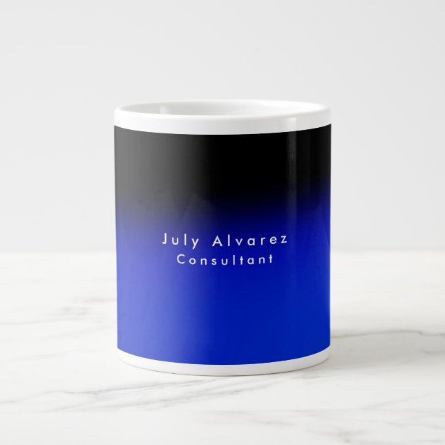 Plain Elegant Black Blue Minimalist Name Title Large Coffee Mug (Front)