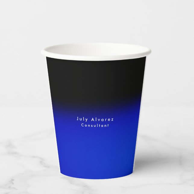 Plain Elegant Black Blue Minimalist Name Title Paper Cups (Front)