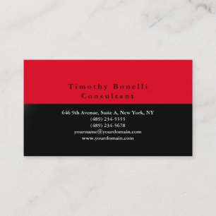 Plain Elegant Black Red Professional Modern Business Card